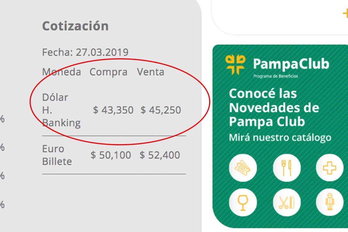Cotización del dólar en el Banco de La Pampa a las 12:17 horas Cotización del dólar en el Banco de La Pampa a las 12:17 horas