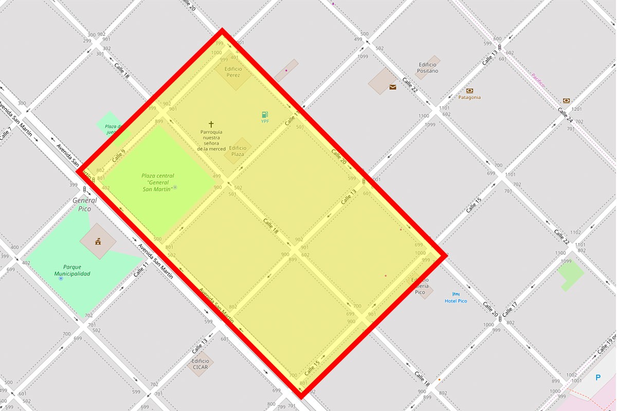 El sector delimitado por Avenida San Mart&iacute;n y calle 20 entre la 9 y la 15