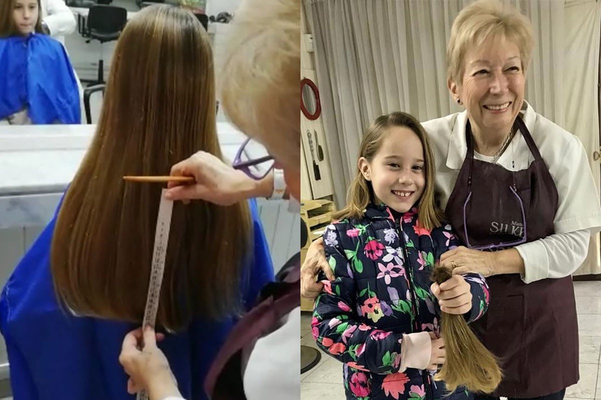 Paloma mostrando su pelo junto a su peluquera