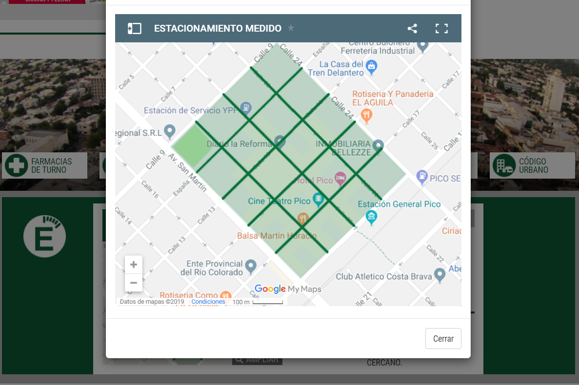 Este es el mapa que muestra el radio en donde se cobra el estacionamiento 