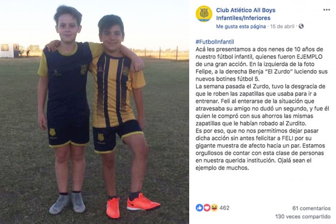 Resultado de imagen para le robaron los botines y su amigo con sus ahorros le compro uno la pampa