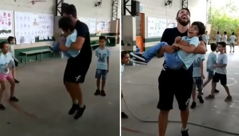 Video Viral que emociona: El nene estaba en silla de ruedas y su profesor lo ayudó a saltar la cuerda en Brasil