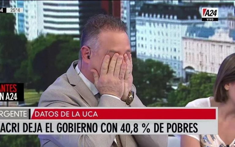 Un periodista de A24 lloró en vivo por los datos de la pobreza que informó la UCA