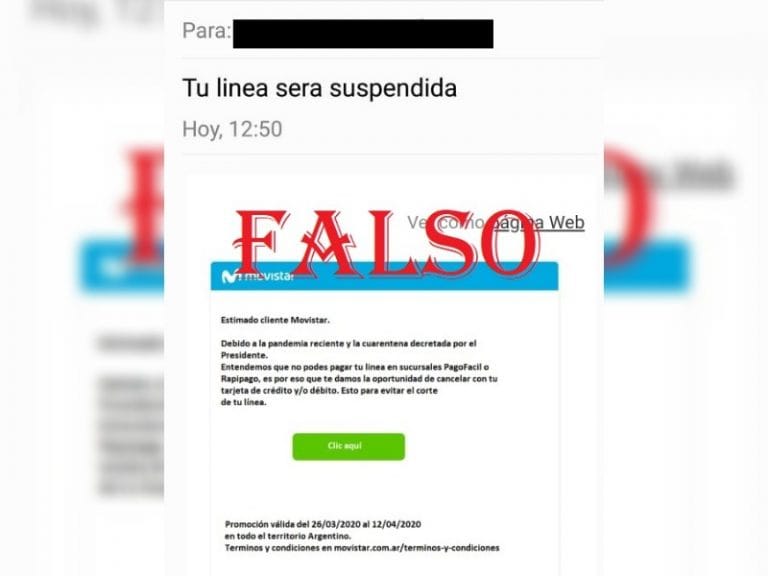 Advierten sobre una nueva modalidad de estafa donde a través de un falso mail te “ofrecen” pagar tu factura telefónica con tarjeta