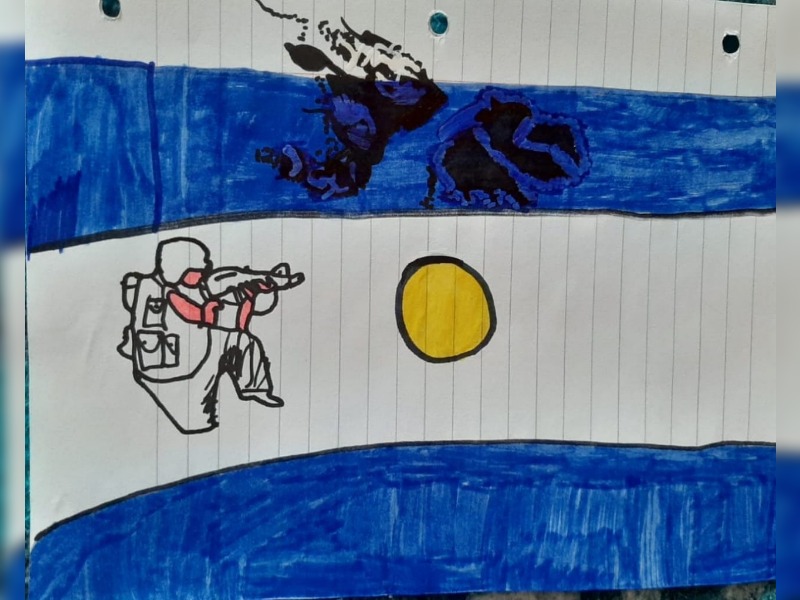 Un alumno del Colegio Ciudad de General Pico emocionó a todos con un gran dibujo de Malvinas
