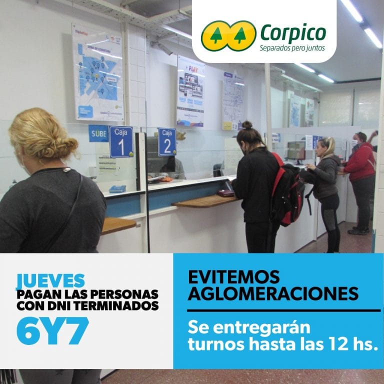 Corpico: hoy pueden pagar sus facturas las personas cuyo DNI termine en 6 y 7