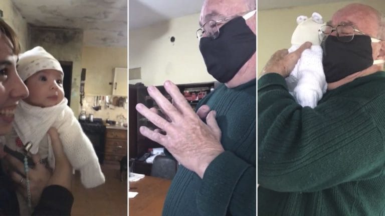 El conmovedor video viral del abuelo que conoció a su primer bisnieto dos meses después del nacimiento