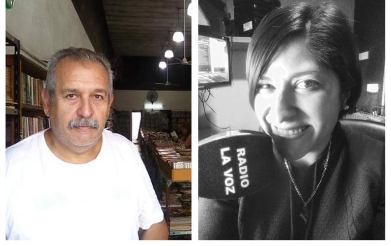 El escritor piquense Héctor Massara y la locutora trenelense Maru Pérez en la audioteca del Consejo Federal de Inversiones