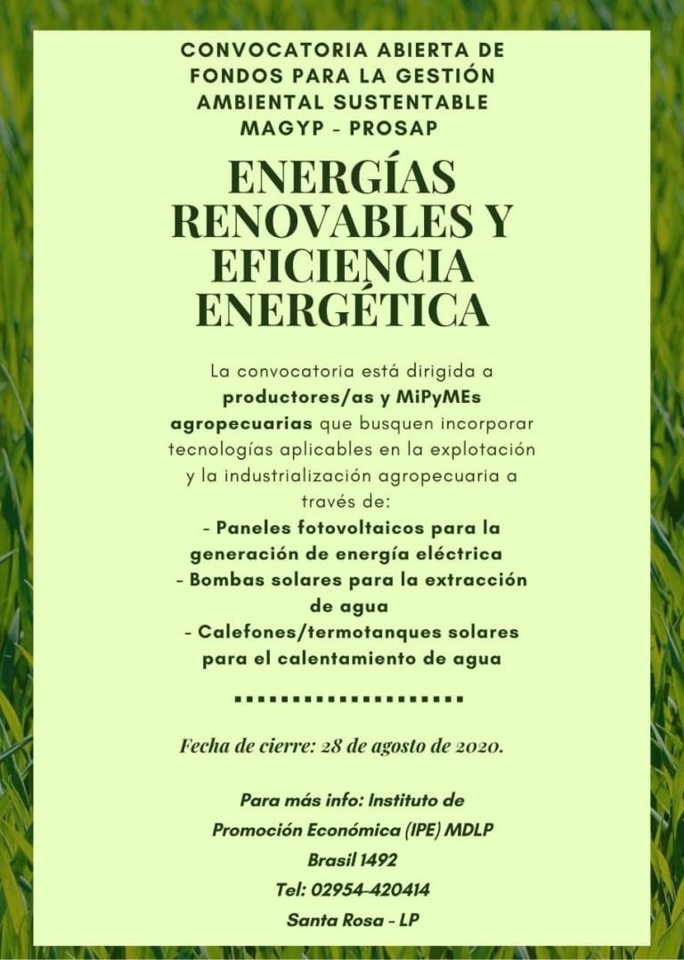 Convocatoria a productores agropecuarios para generar energías renovables