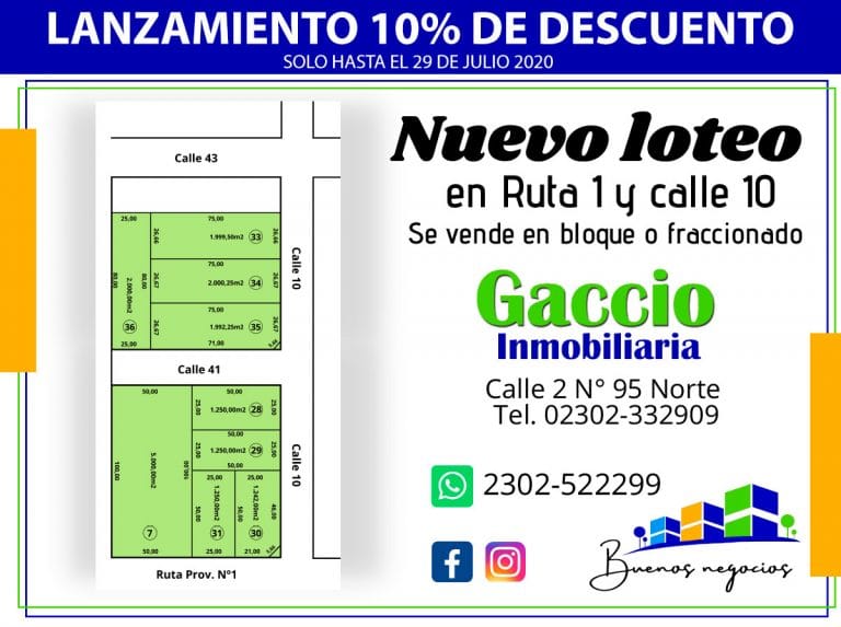 Oportunidad de Inversión: últimos terrenos en la preventa de un nuevo loteo en General Pico con una ubicación privilegiada