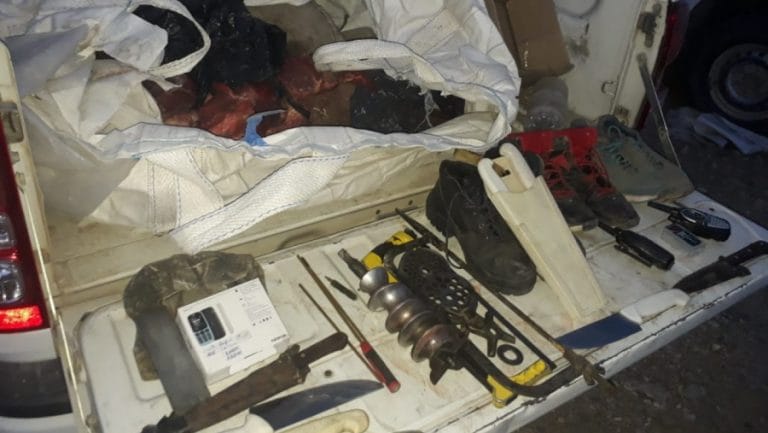 Dos personas fueron detenidas por abigeato con 200 kilos de carne, cuchillos y handies