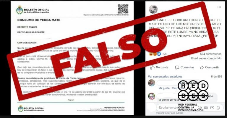 Es falso el decreto que prohíbe la venta y el consumo de yerba mate por el coronavirus