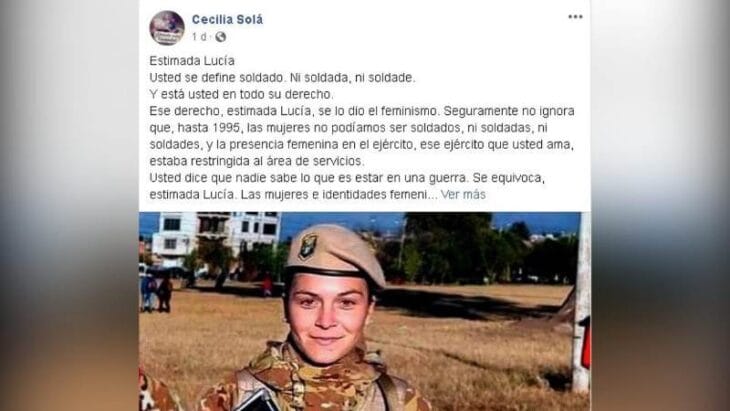 Una escritora le respondió a la soldado que cuestiona el lenguaje inclusivo: “Ese derecho, estimada Lucía, se lo dio el feminismo”
