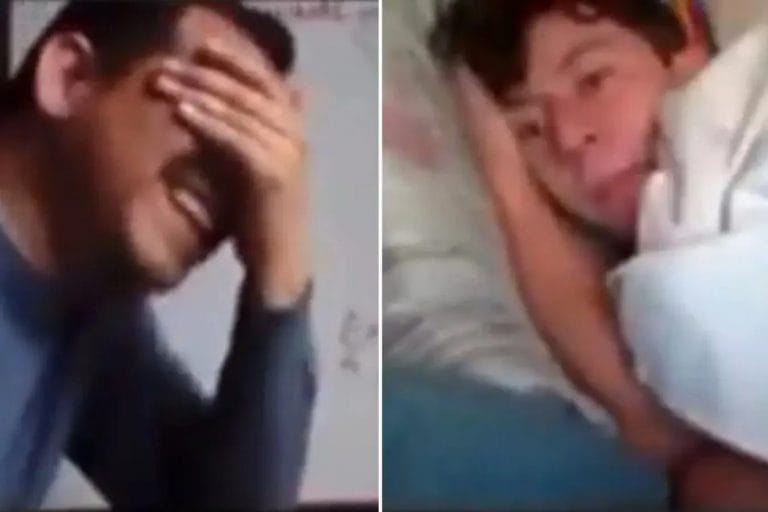 Videollamada: la divertida reacción de un maestro cuando ve a su alumno tomar clases acostado y envuelto en mantas