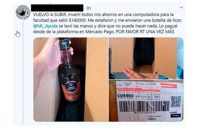 Increíble robo en una compra de Mercado Libre, pidió una laptop Mac de $140 mil y le llegó una botella de licor