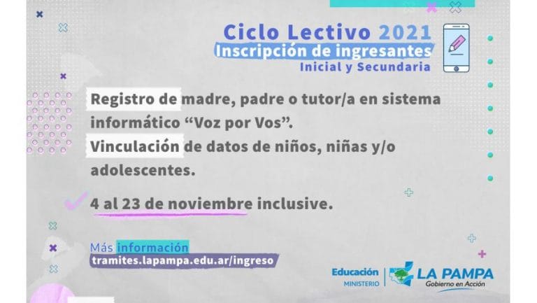 Ciclo Lectivo 2021: inscripciones de ingresantes a Inicial y Secundaria a través del “Voz por Vos”