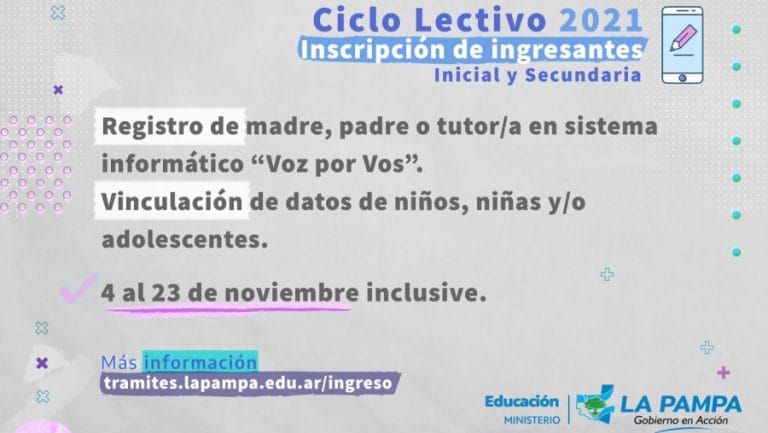Ciclo Lectivo 2021: Inscripciones de ingresantes a Inicial y Secundaria a través del “Voz por Vos”