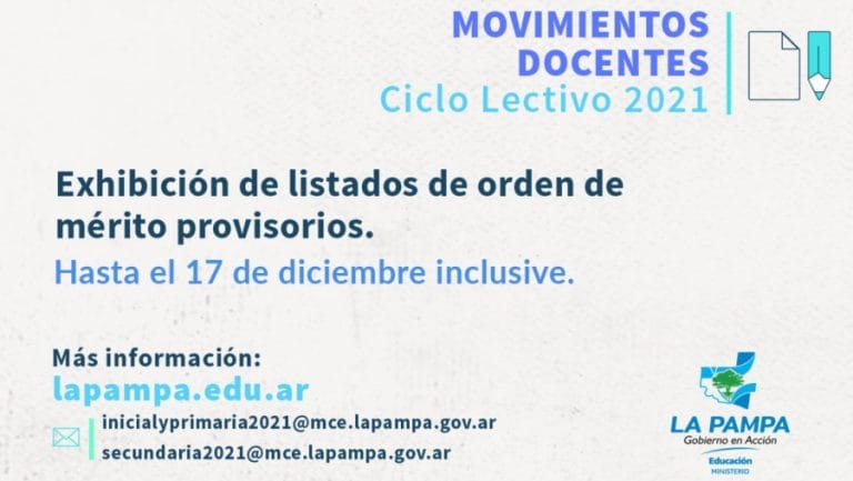 Ciclo Lectivo 2021: se exhiben listados de aspirantes a cubrir Interinatos y Suplencias