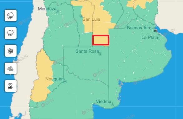 Alerta y aviso a corto plazo por tormentas fuertes con ráfagas y ocasional caída de granizo para el centro y el norte de La Pampa