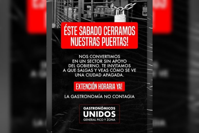 INÉDITA PROTESTA EN LA PAMPA: Los locales gastronómicos de General Pico hoy cerrarán sus puertas