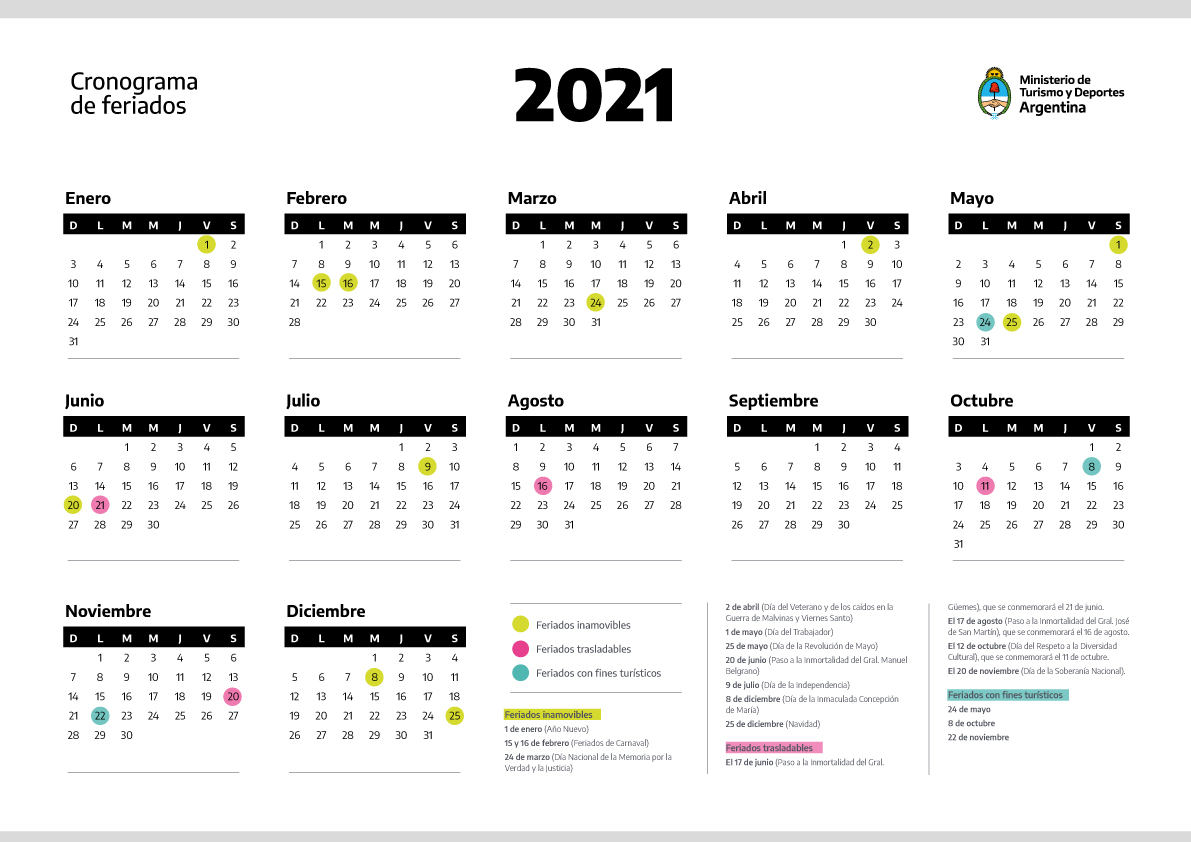 Mirá el calendario de feriados 2021