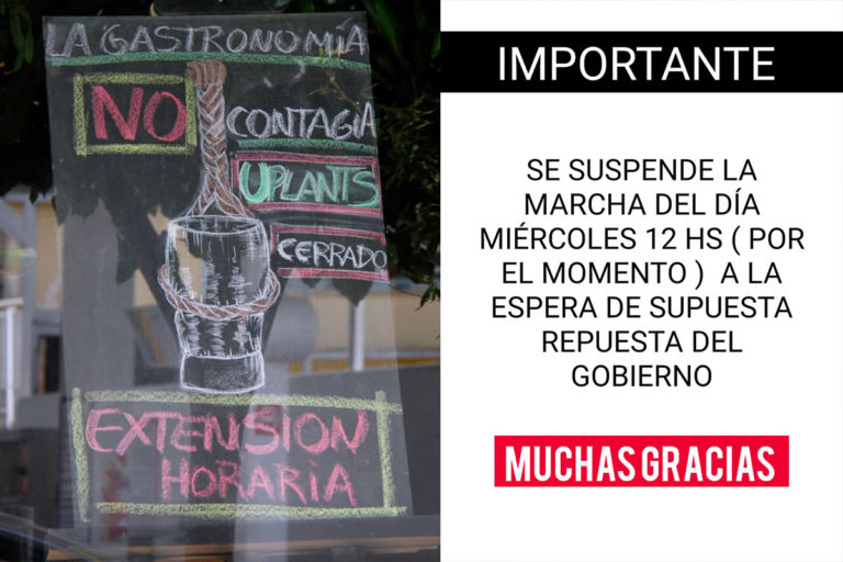 Gastronómicos suspenden la marcha de mañana y hay mucha expectativa por posibles anuncios del gobierno