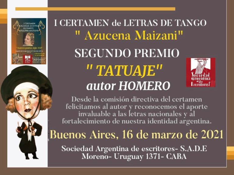 La piquense, Marta Cardoso, ganó el segundo lugar en el Certamen Nacional de letras de tango “Azucena Maizani” con su canción “Tatuaje”