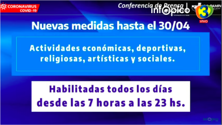 La Pampa: los encuentros sociales, actividad económicas y las clases presenciales continúan habilitadas de 7 a 23 horas