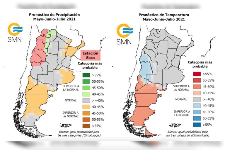 Pronóstico Climático para el trimestre mayo,  junio, julio 2021 para la Argentina