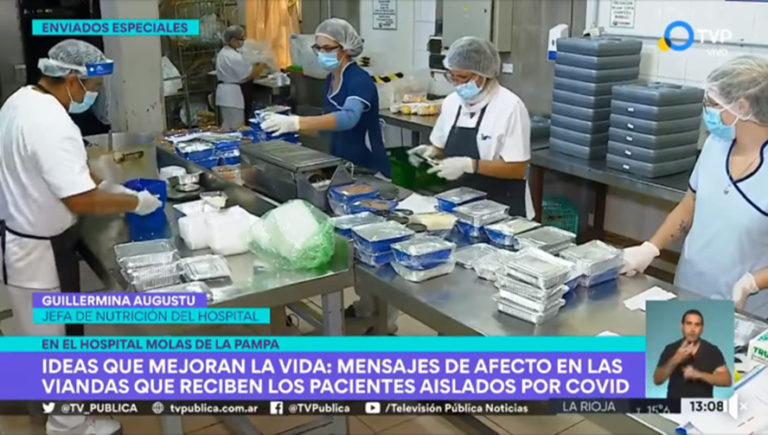 IDEAS QUE COSECHAN SONRISAS: En el Hospital Lucio Molas mandan mensajes de afecto en las viandas que reciben los pacientes aislados por COVID-19