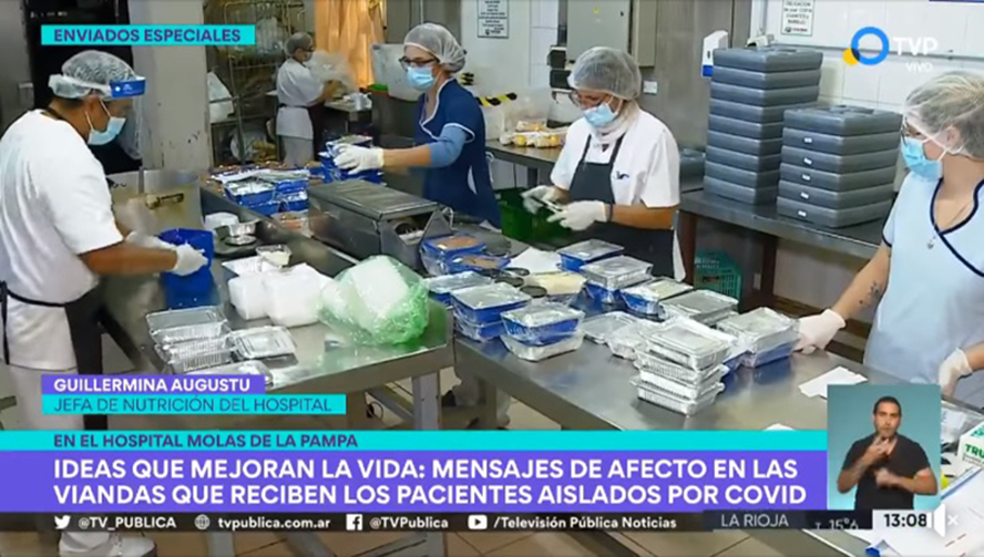 IDEAS QUE COSECHAN SONRISAS: En el Hospital Lucio Molas mandan mensajes de afecto en las viandas que reciben los pacientes aislados por COVID-19