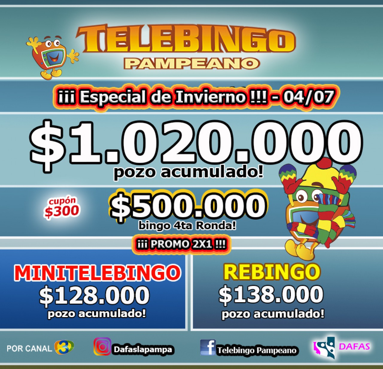 Telebingo Pampeano sortea el Especial de Invierno: Habrá un pozo superior al millón de pesos