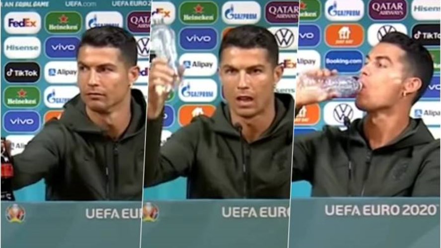 “¡Tomen agua!”: Cristiano Ronaldo sacó las botellas de gaseosa de una conferencia de prensa