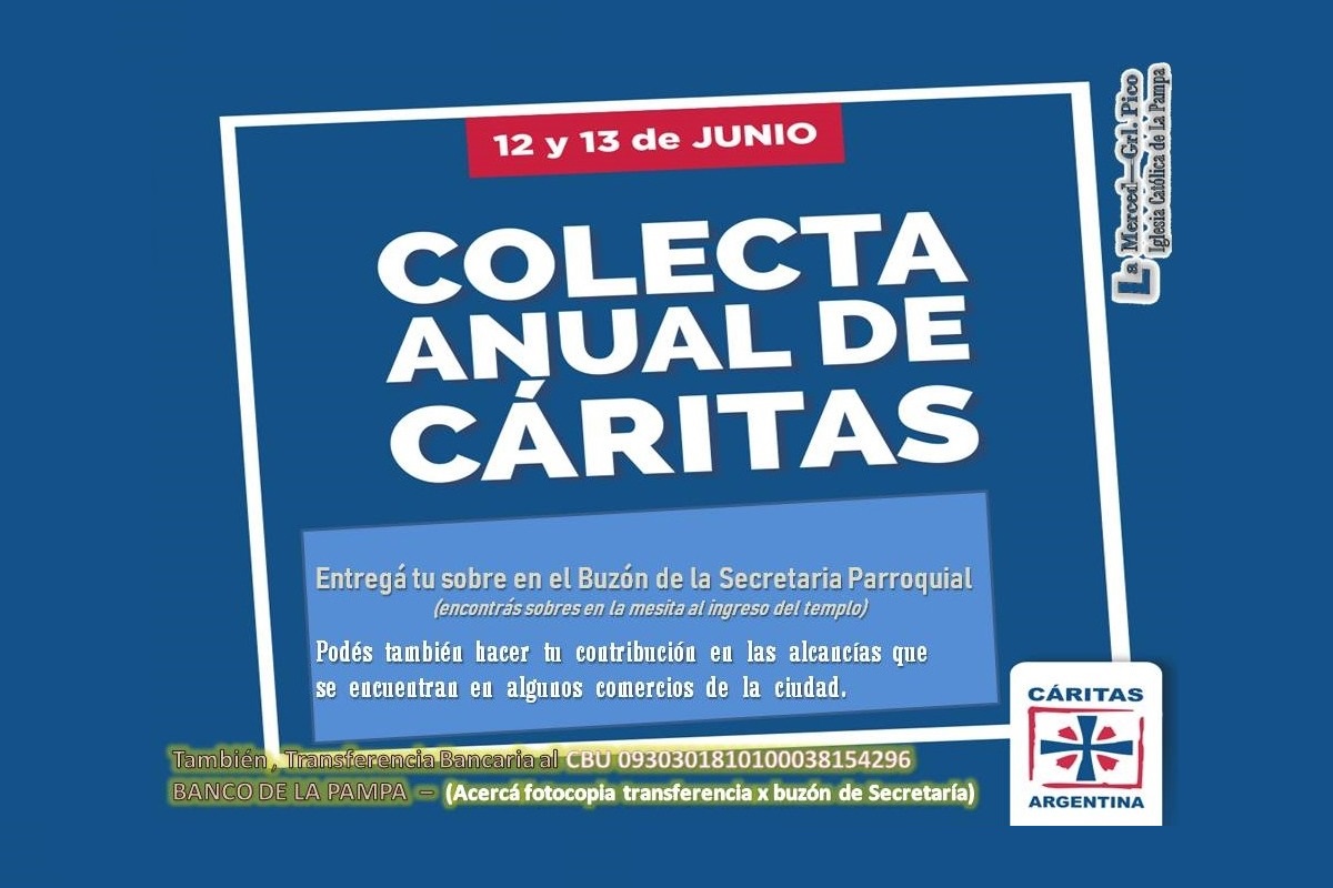 Se organiza en General Pico la colecta anual de Cáritas Argentina