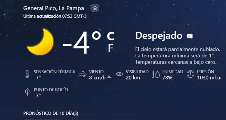 Continúa el “alerta violeta” en La Pampa: la mañana en General Pico arrancó con -4° bajo cero
