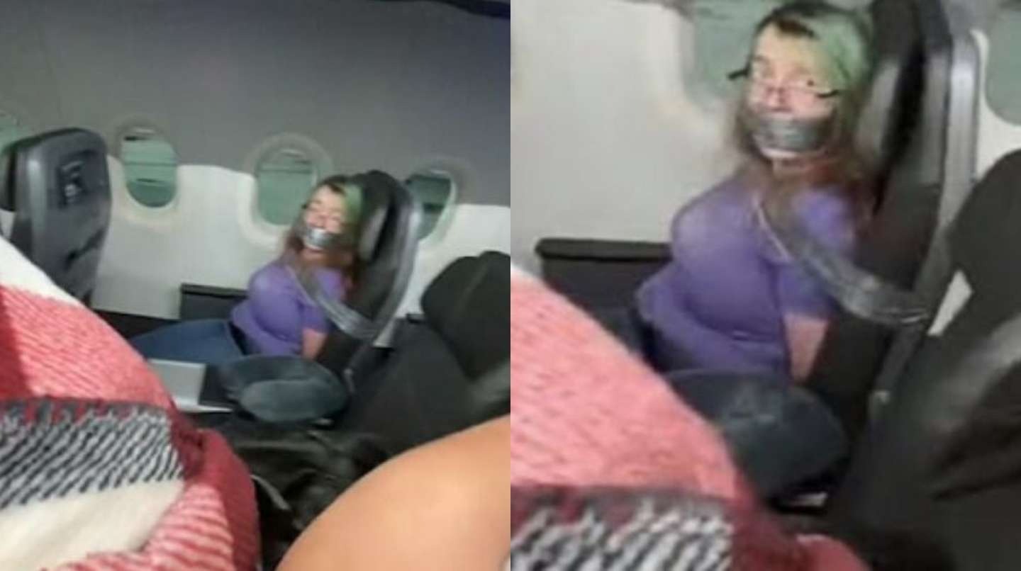 Una pasajera quiso salir del avión en pleno vuelo y la pegaron al asiento con cinta adhesiva