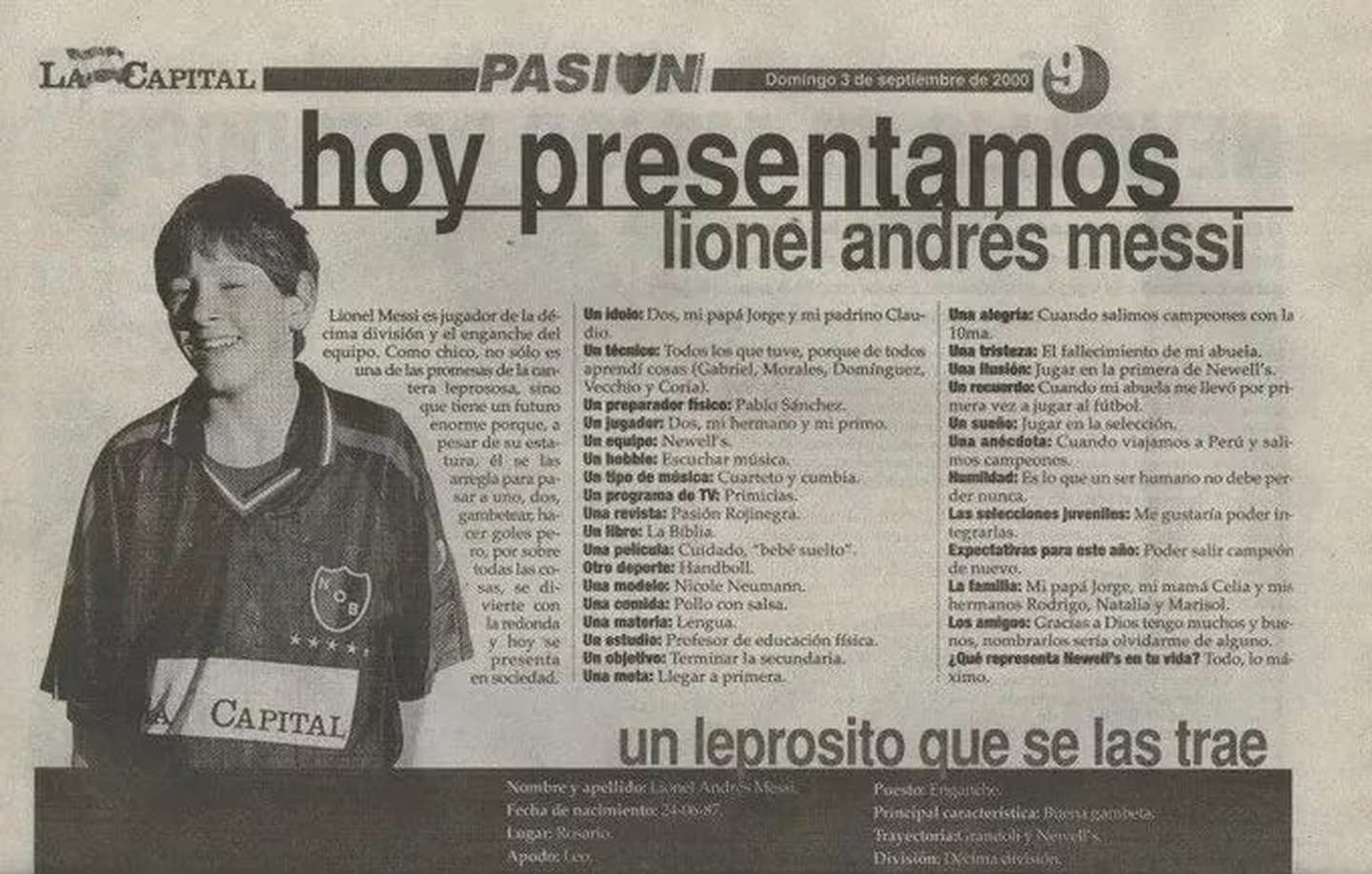 Inédito: la primera entrevista a Lionel Messi en Newell’s, a los 13 años, tras ser figura en una final
