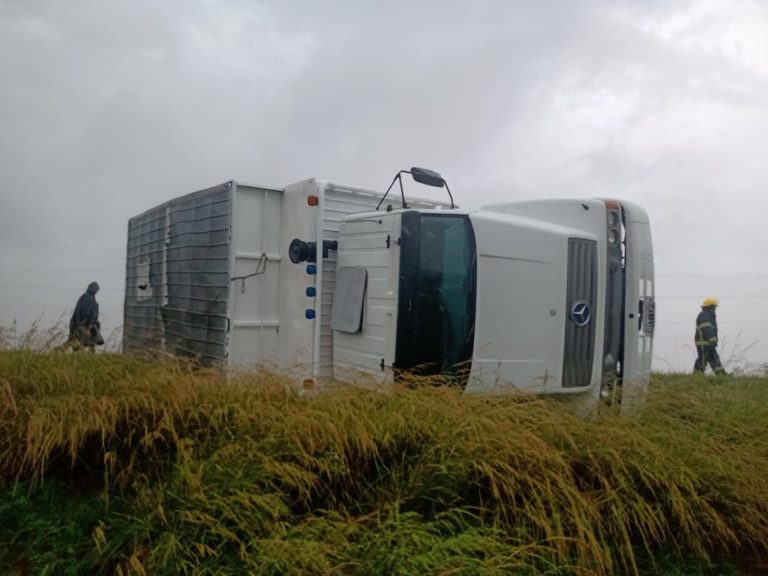 Camión volcó en Ruta 1: No hubo heridos