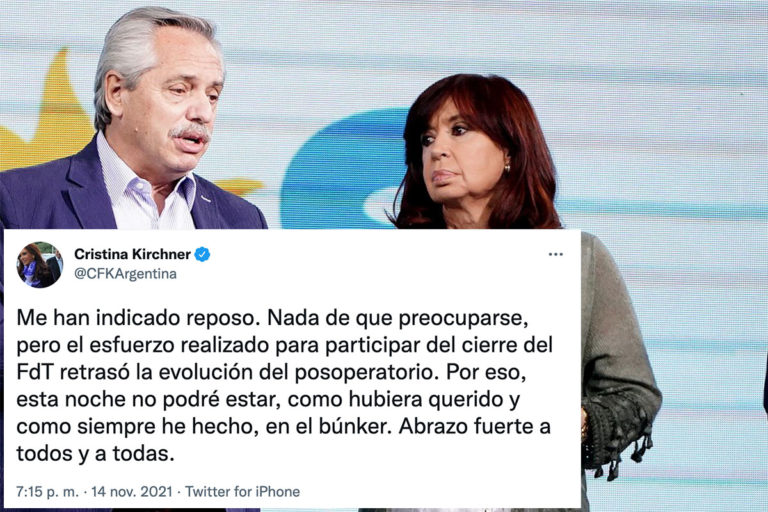 Cristina Fernández de Kirchner no estará presente en el búnker del Frente de Todos para esperar los resultados