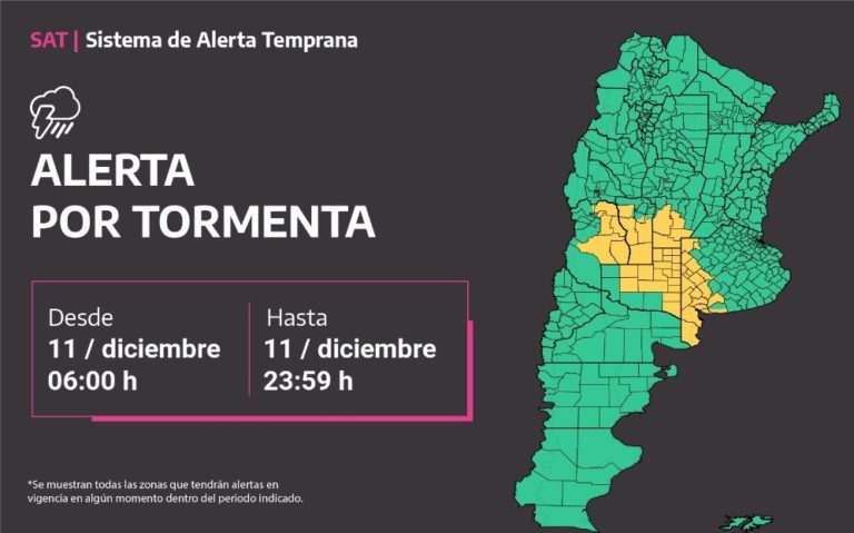 Emiten un alerta meteorológico por tormentas fuertes y vientos para La Pampa
