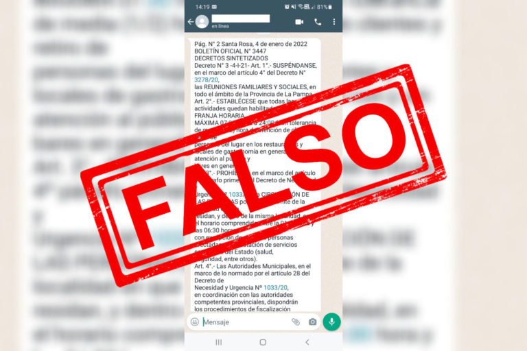 Es falso un supuesto aviso del boletín oficial que circula por redes sociales y habla de restricciones en La Pampa