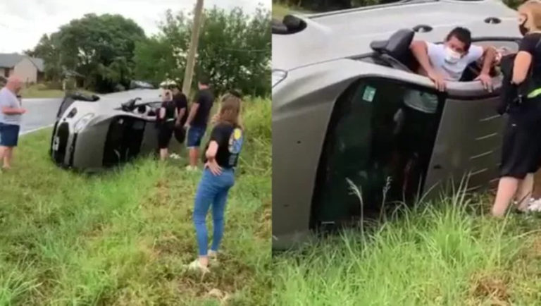 “El Pulga” Rodríguez se metió a una camioneta volcada para auxiliar a una mujer