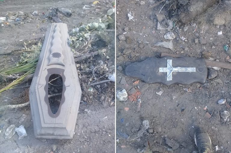Encontraron ataúdes abandonados en el basural atrás del Trisquelia