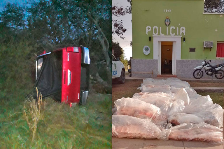 La Pampa: dos mujeres iban con 60 costillares en una camioneta y terminaron volcando en La Pampa