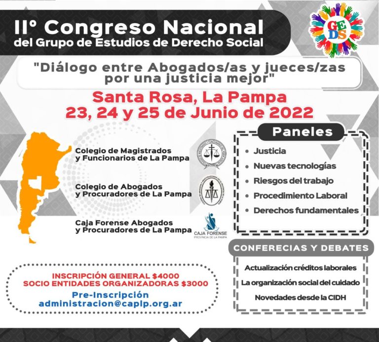 Mañana comienza el Congreso del Grupo de Estudios de Derecho Social en La Pampa