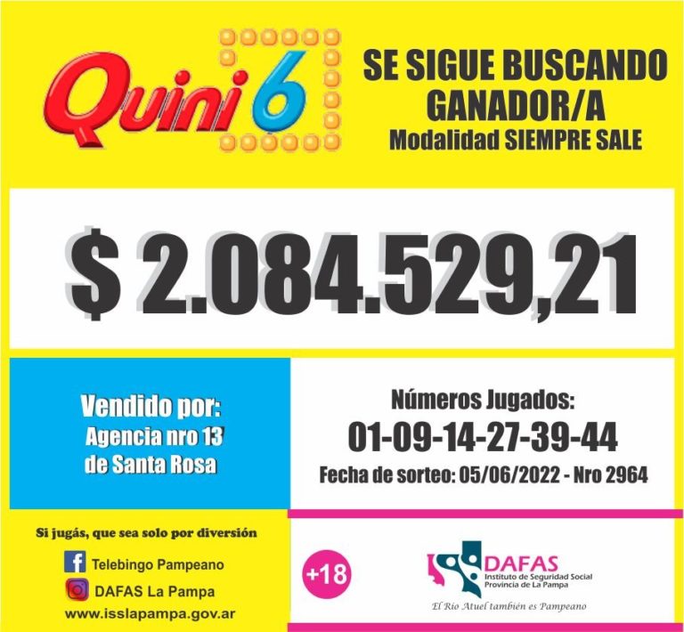 Siguen buscando al apostador pampeano que ganó más de $ 2 millones en el Quini 6