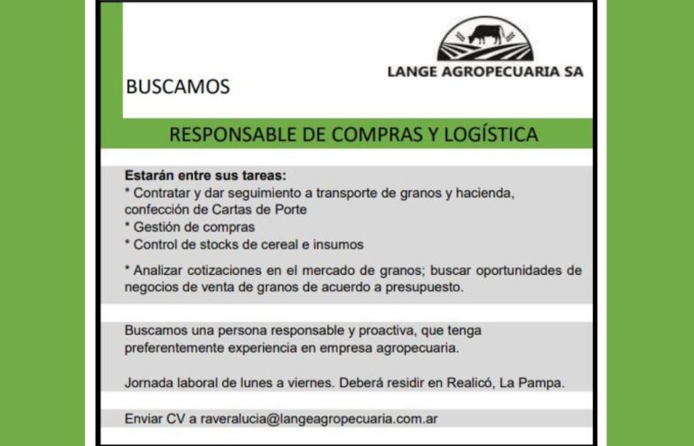 Buscan responsable de compras y logística que deberá residir en Realicó