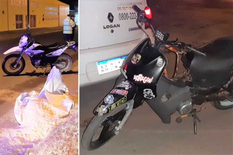 Iba en moto, se le cruzó un perro, impactó contra una bolsa de arena y tuvo que ser hospitalizada