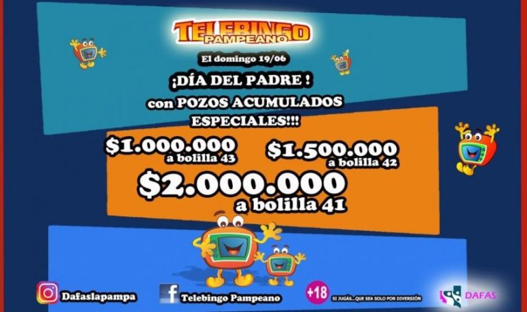 Telebingo Pampeano sortea tres pozos millonarios para el Día del Padre