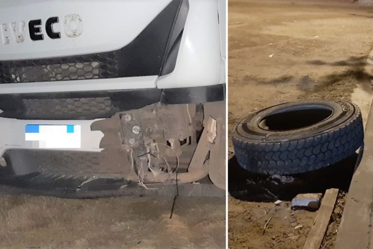 Se le salió una rueda a un camión, la misma impactó a un motociclista y al caer el neumático rompió una vereda donde hacía instantes estaban jugando unos niños